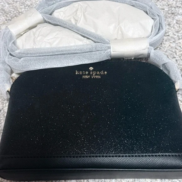 NWT Kate Spade Holiday Black Glitter Tinsel Small Dome Crossbody in - Picture 8 of 9